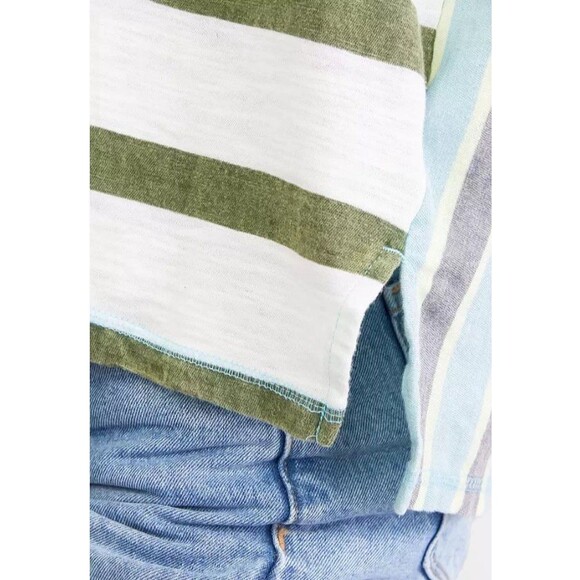 Free People Get Real T-Shirt Oversized Medium S/S Color-block Striped Green New - Picture 6 of 16